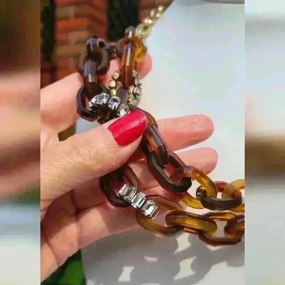 J crew vintage cocktail necklace gold tone brown plastic rhinestones - Picture 6 of 17